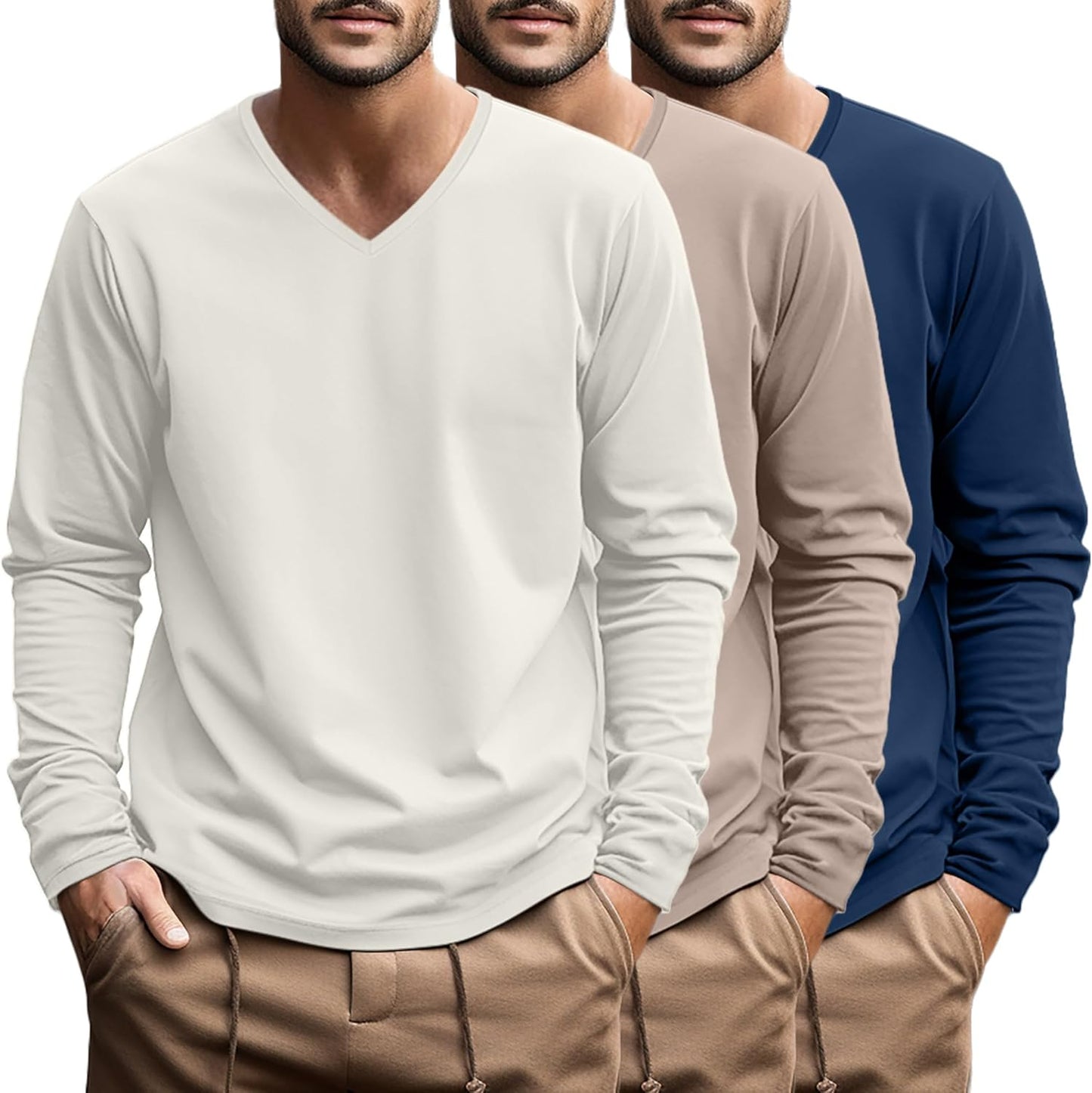 Ficerd Big and Tall Shirts for Men V Neck Cotton Long Sleeve Tee