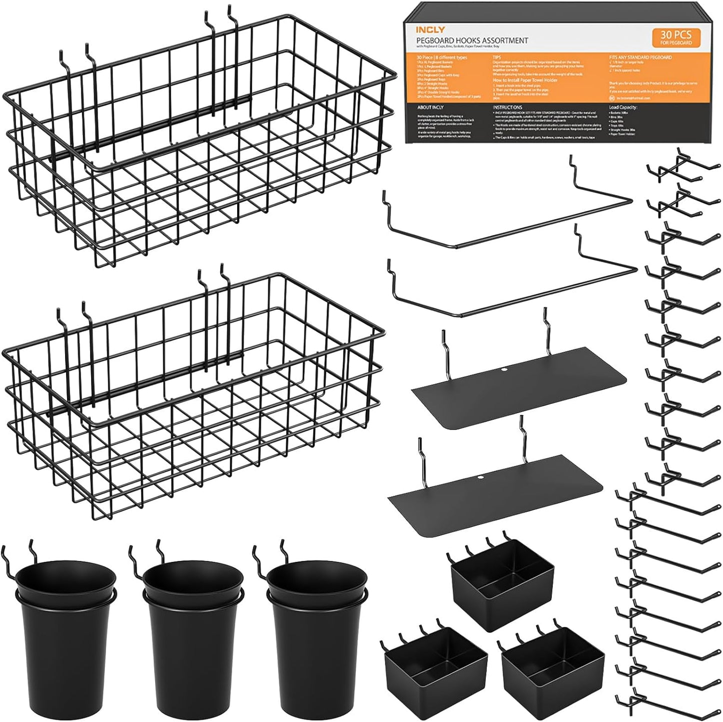 30PCS Peg Board Organizer Accessories Kit for Craft Room Storage