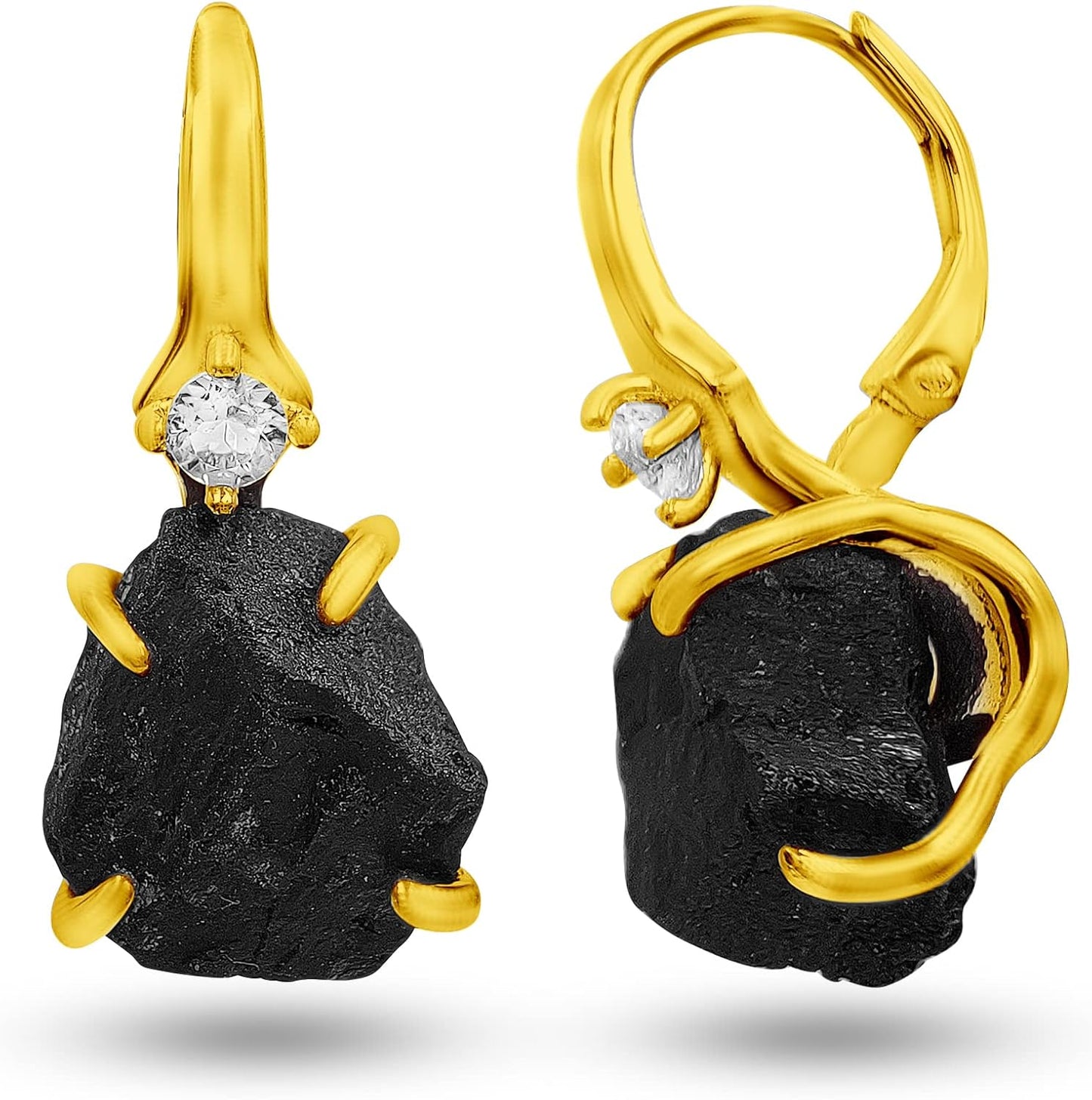 Real Raw Crystal Drop Earrings with Real Gold for Her Gift
