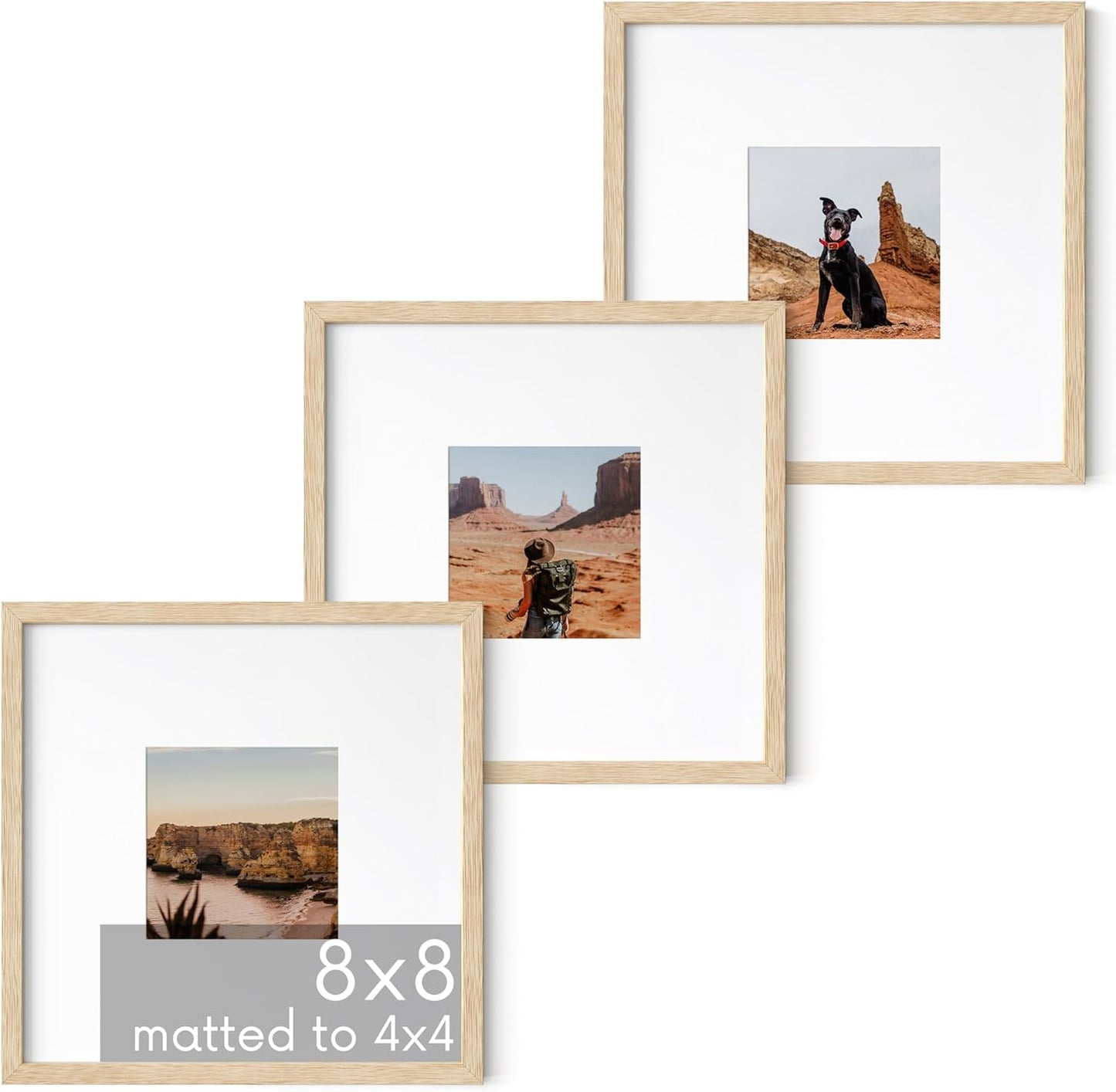 Solid Oak Wood 8x8 Picture Frames Set of 3 for Stylish Decor