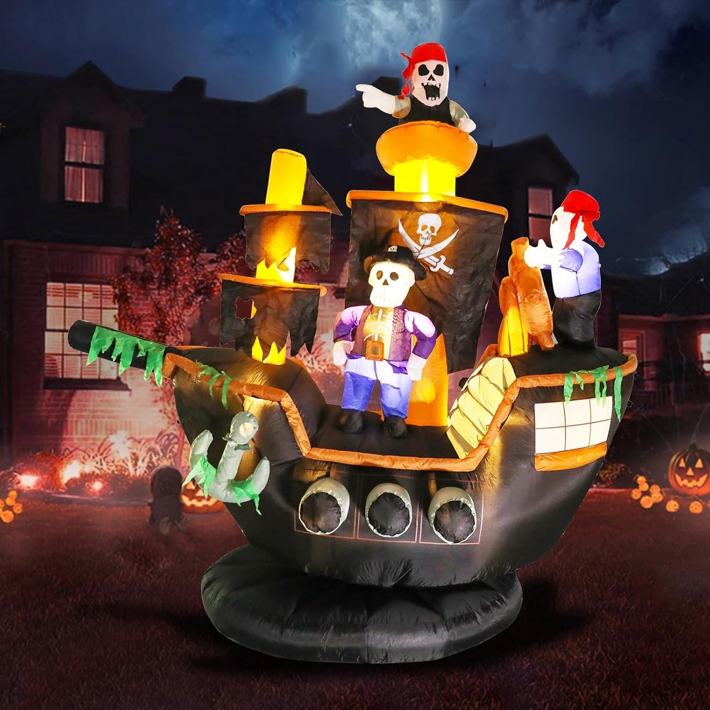 Giant 7FT Halloween Inflatables Pirate Ship for Spooky Decor