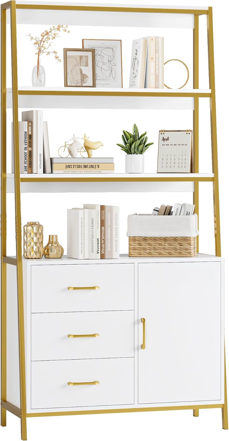 Stylish 4-Tier Bookcase with Drawers & Shelves