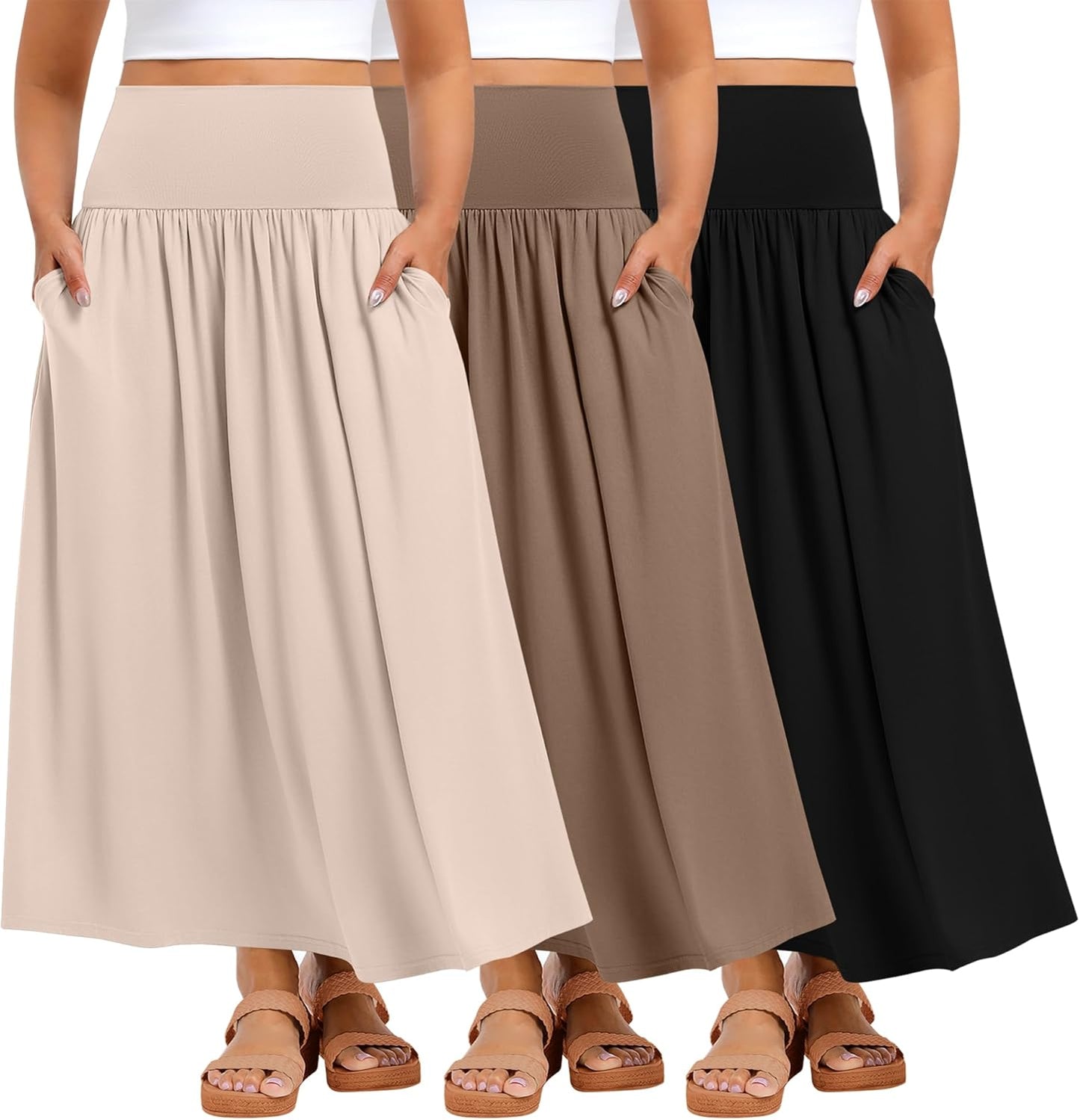 Plus Size Maxi Long Skirts for Curvy Women - 3 Pack Set