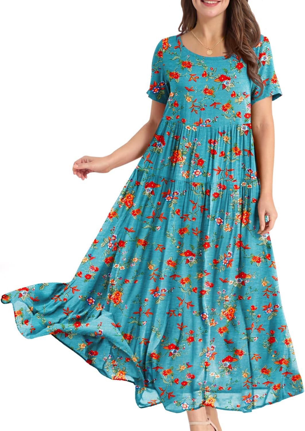 YESNO Women Casual Bohemian Floral Dress with Pockets