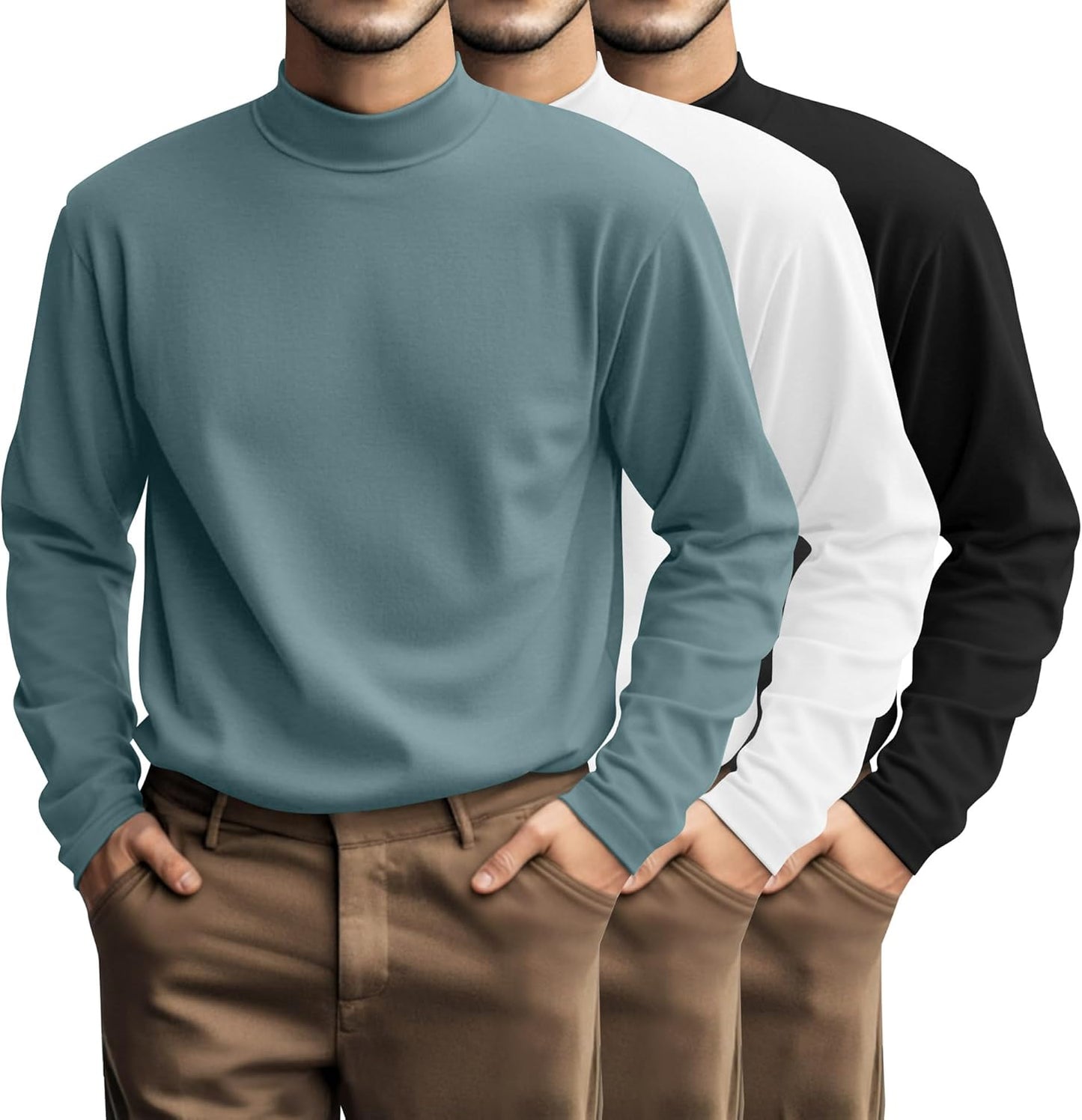 Plus Size Men's Mock Turtleneck Shirt 3 Pcs Casual Wear