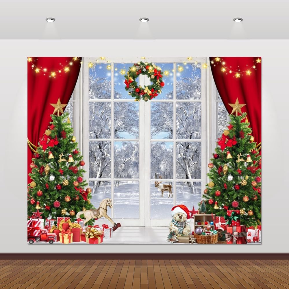 Merry Christmas Backdrop 10x8ft for Winter Forest Photography