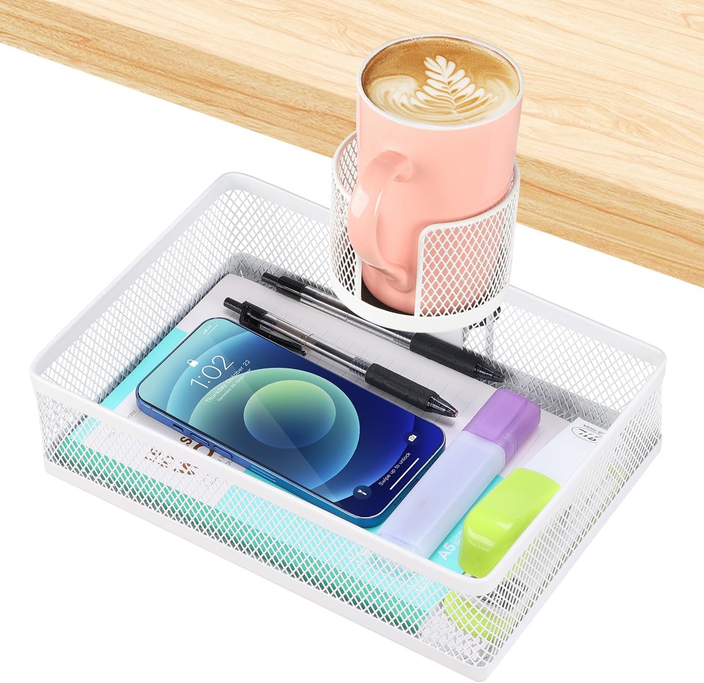 360 Under Desk Organizer Basket - Sturdy White