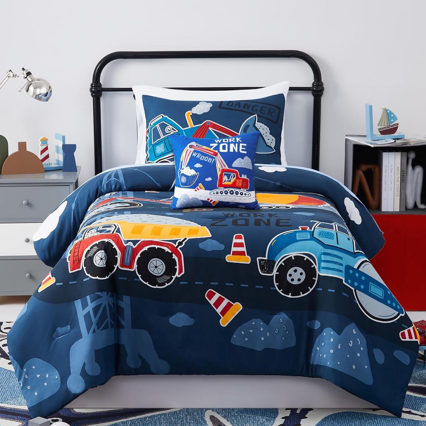 Kids Comforter Set Twin Size with Glow in The Dark Truck Design