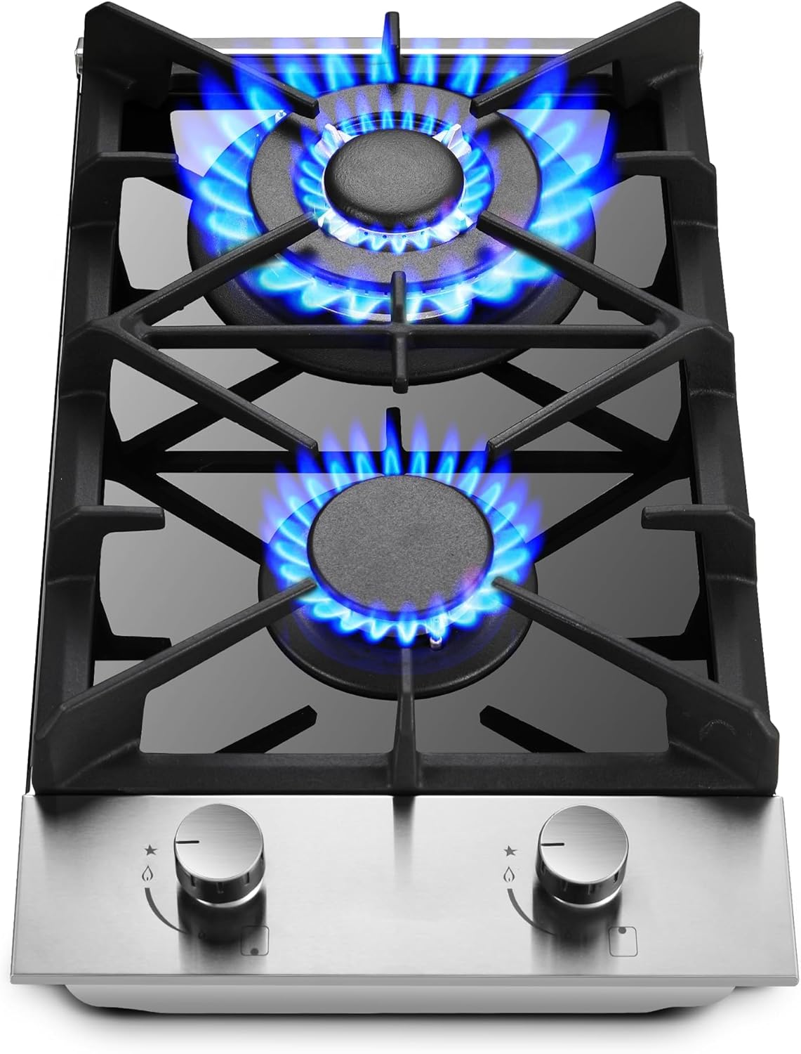 2 Burner Gas Cooktop with Black Tempered Glass for Cooking Needs