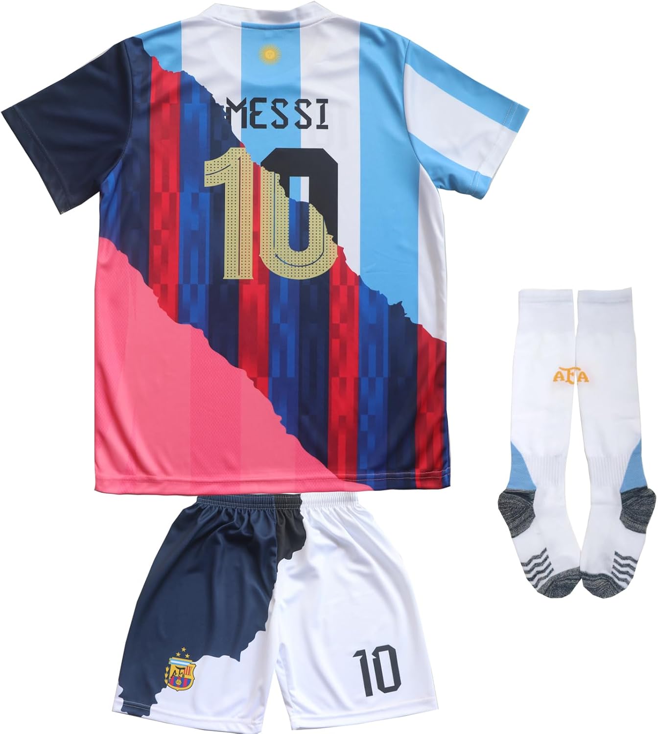 Argentina Barcelona Miami #10 New Football Soccer Kids Jersey Set