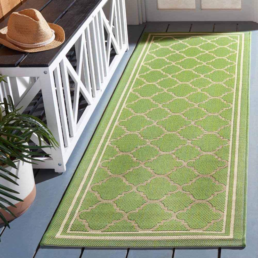 SAFAVIEH Courtyard Collection 2ft 3in x 8ft Green/Beige Runner Rug