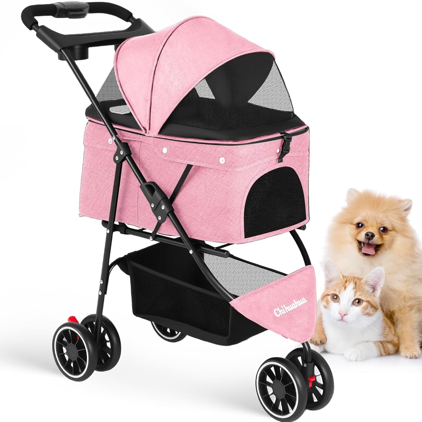 Pet Stroller for Small Medium Dogs Cats with Breathable Canopy