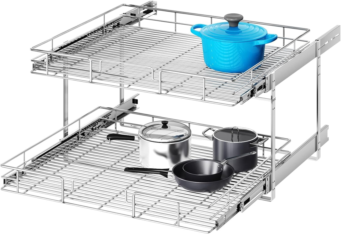 2 Tier Individual Pull Out Cabinet Organizer for Kitchen Use