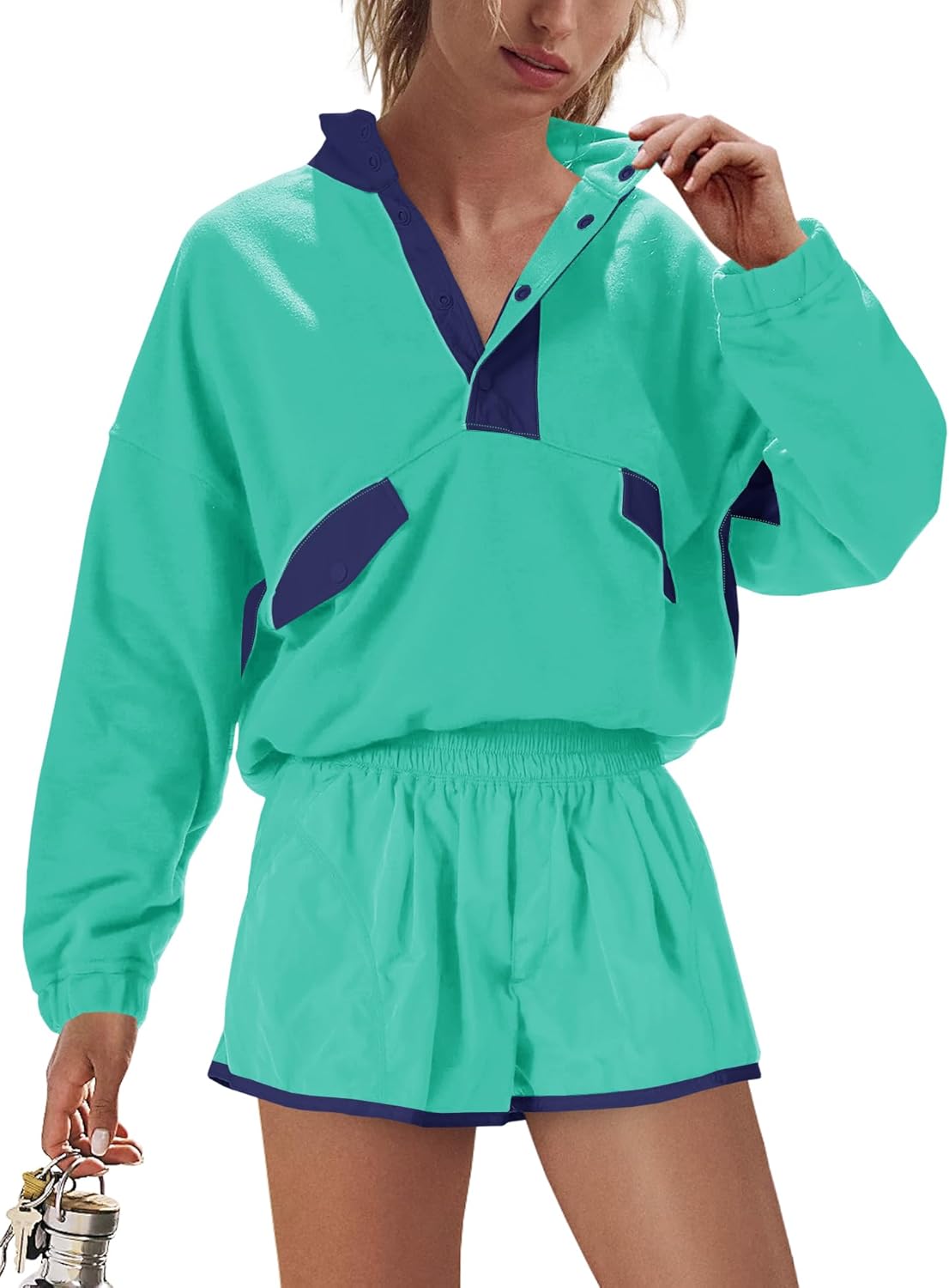 Nirovien Womens Workout Sets Athletic Short Sweat Set Activewear