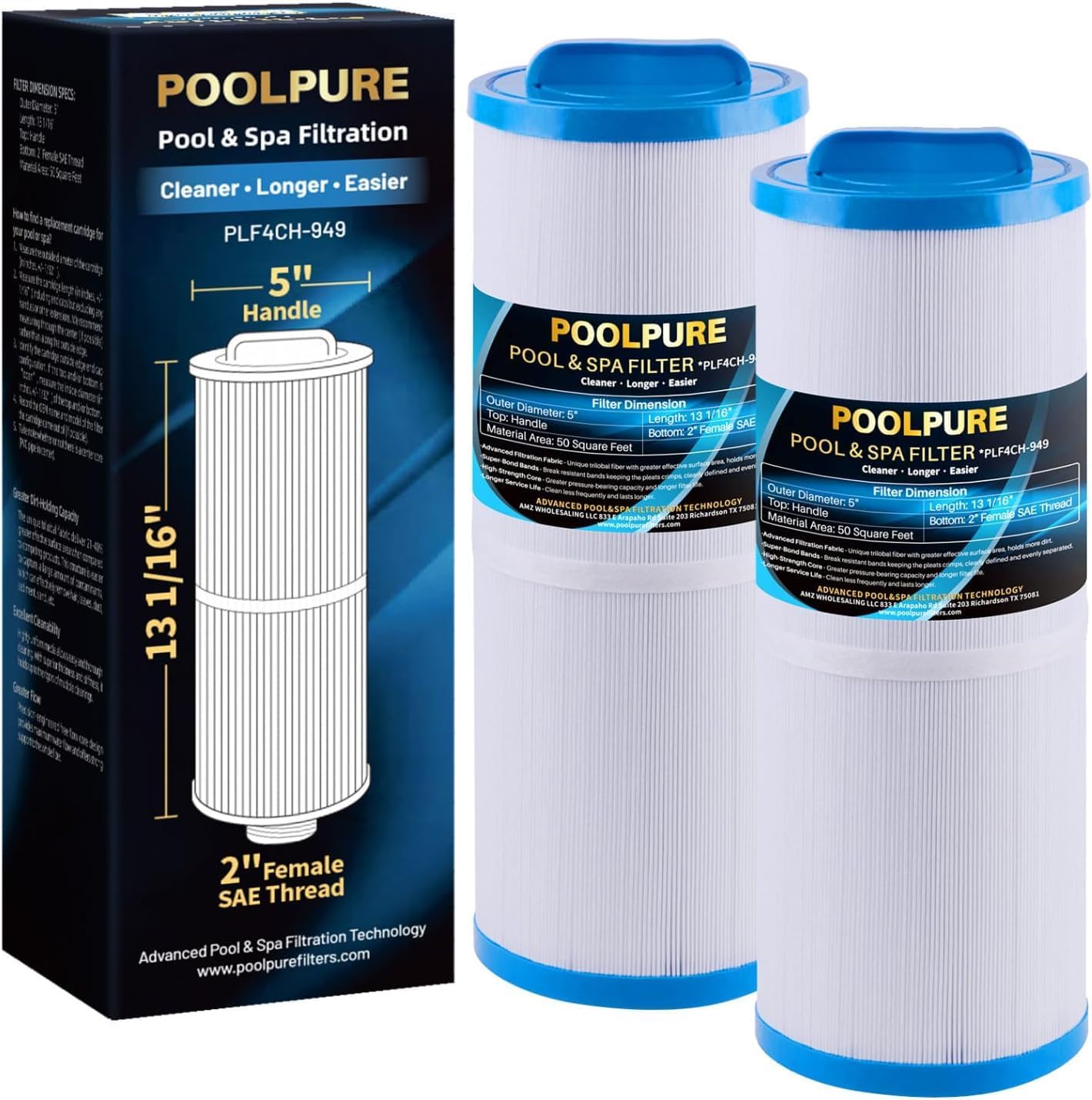 POOLPURE 4CH-949 Spa Filter Cartridge for Hot Tubs 2 PACK