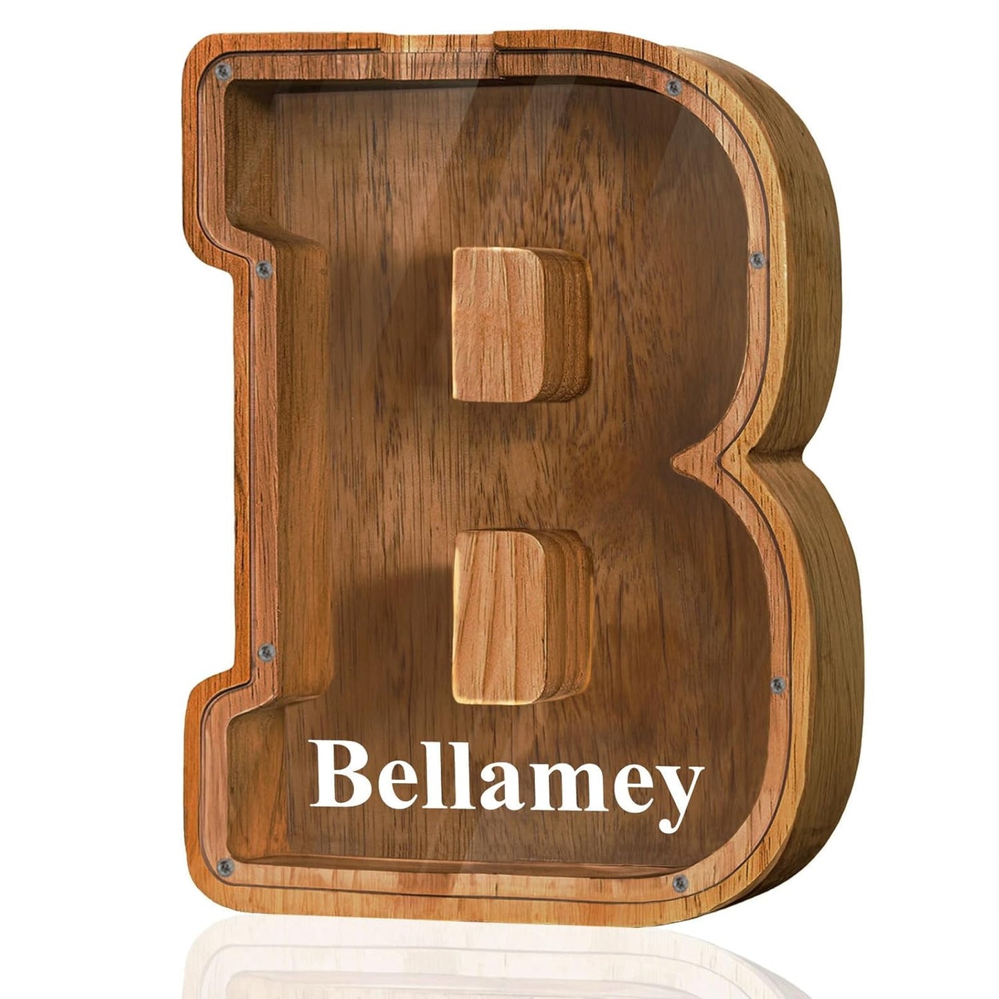 Customized Name Large Wooden Piggy Bank for Kids A-Z Initials