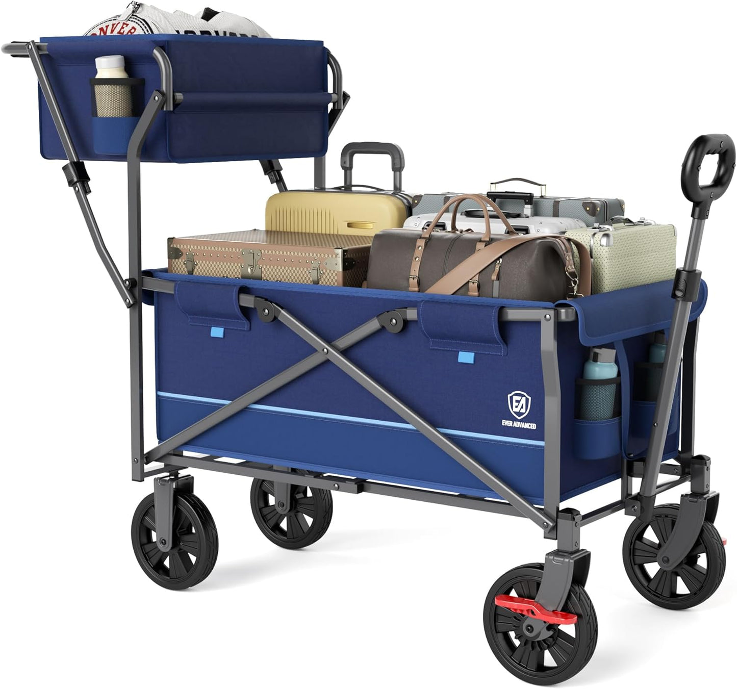 Collapsible Push & Pull Shopping Cart with Wheels & Brakes