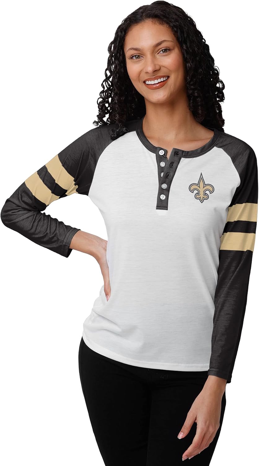 FOCO Women's NFL Team Logo Long Sleeve Henley Fashion Shirt