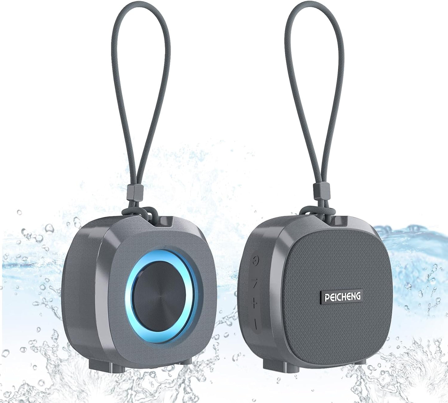 PEICHENG Portable Waterproof Shower Speaker - RGB Lights, Deep Bass, TWS Pairing