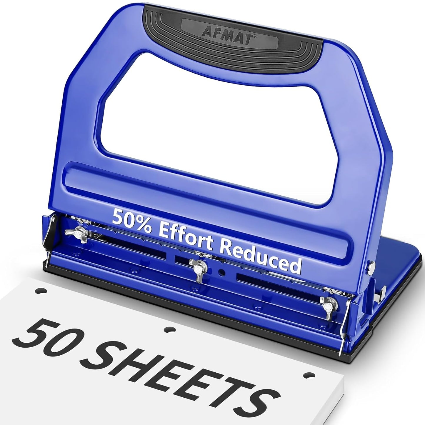 AFMAT Heavy Duty 3 Hole Punch for 50 Sheets with Adjustable Heads