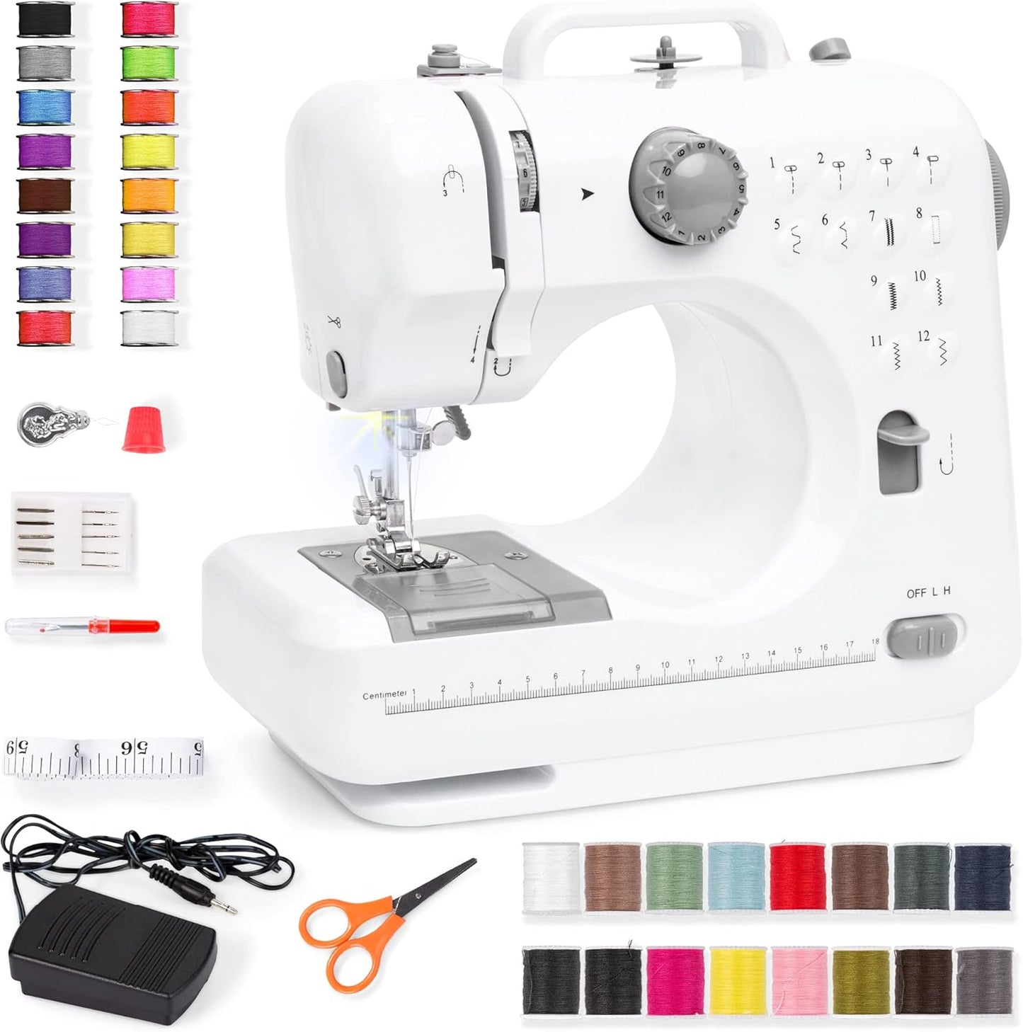 Portable 6V Sewing Machine Bundle - 12 Stitch Patterns