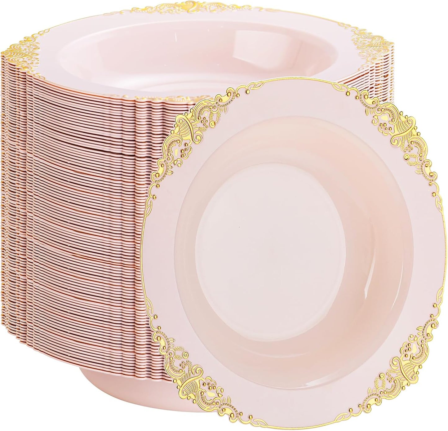 100PCS Pink Plastic Bowls - Elegant Disposable Bowls for Events