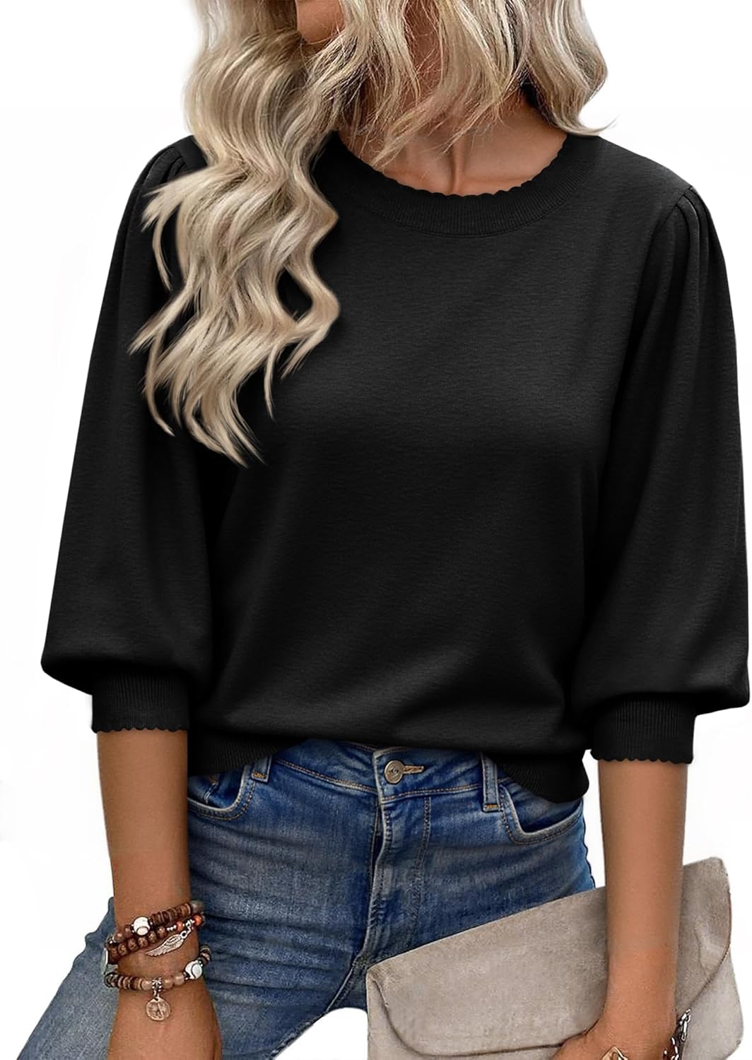 Cicy Bell Womens 3/4 Puff Sleeve Sweater for Fall Fashion
