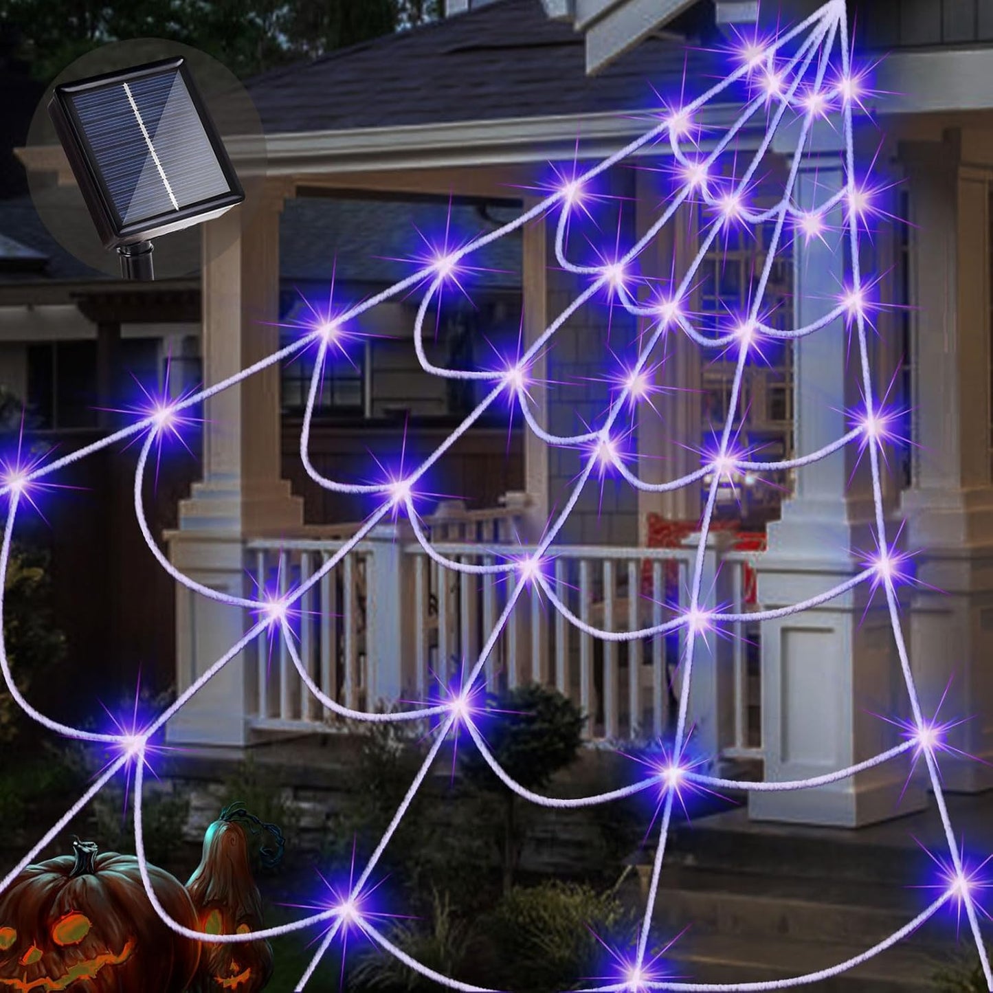 Outdoor Solar Powered Halloween Decorations with Spider Web Lights