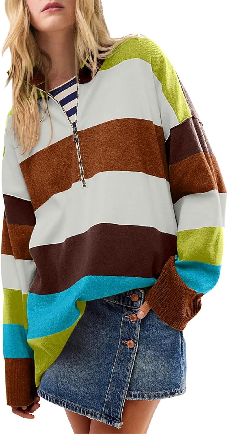 Yousify Oversized Womens Sweaters with Half Zipper Turtleneck