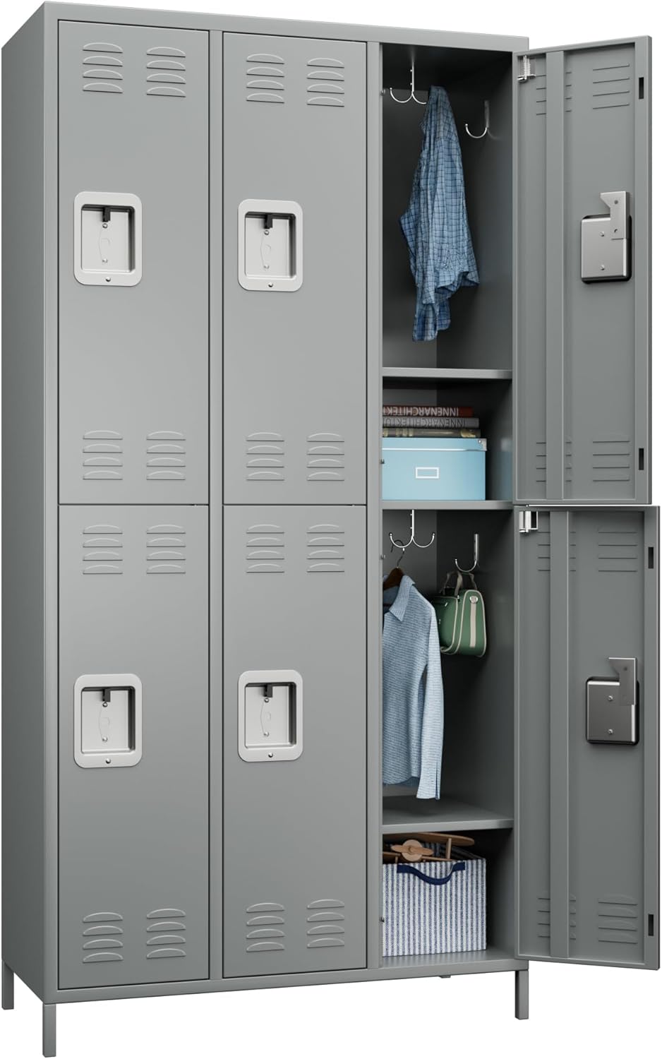 6 Doors Metal Lockers for Employees with Hooks for Offices