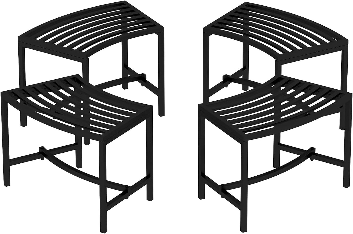 Metal Curved Fire Pit Bench Set of 4 for Outdoor Seating
