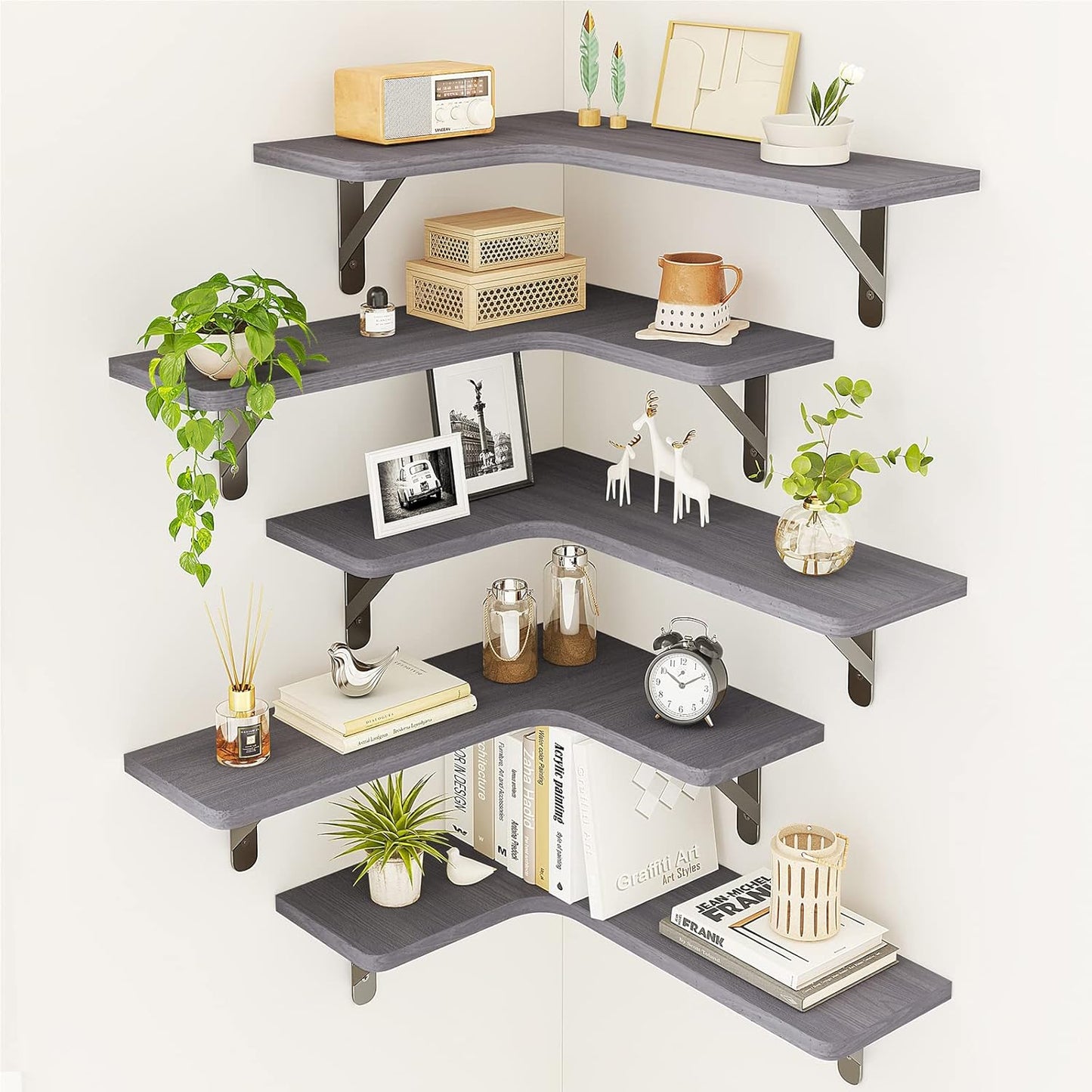 Fixwal Corner Floating Shelves Set of 5 for Home Decor Needs