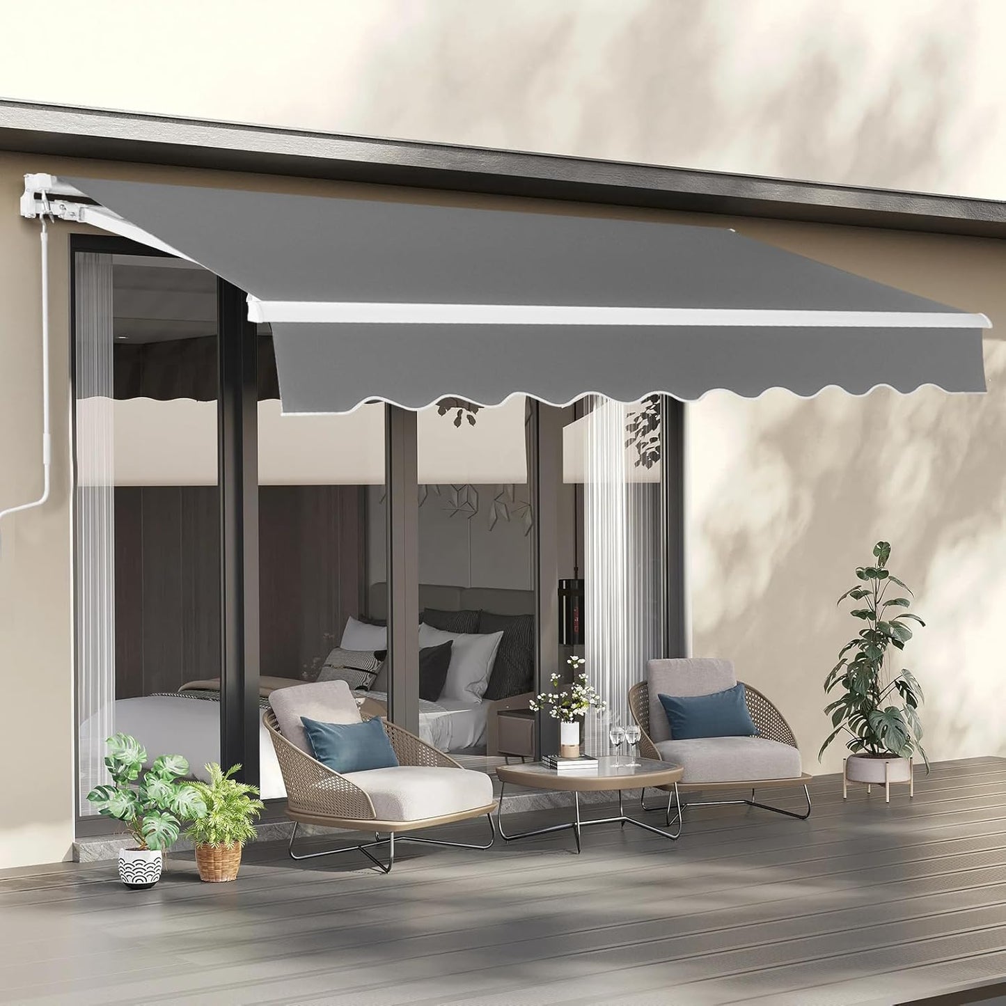 VINGLI 12ft x 10ft Retractable Awning for Patio with Crank Handle