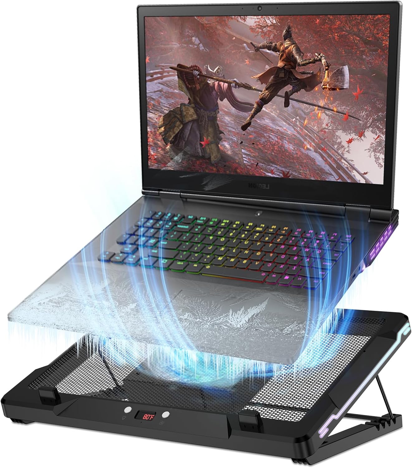 DEPGI Laptop Cooling Pad with RGB Lights and Movable Fan