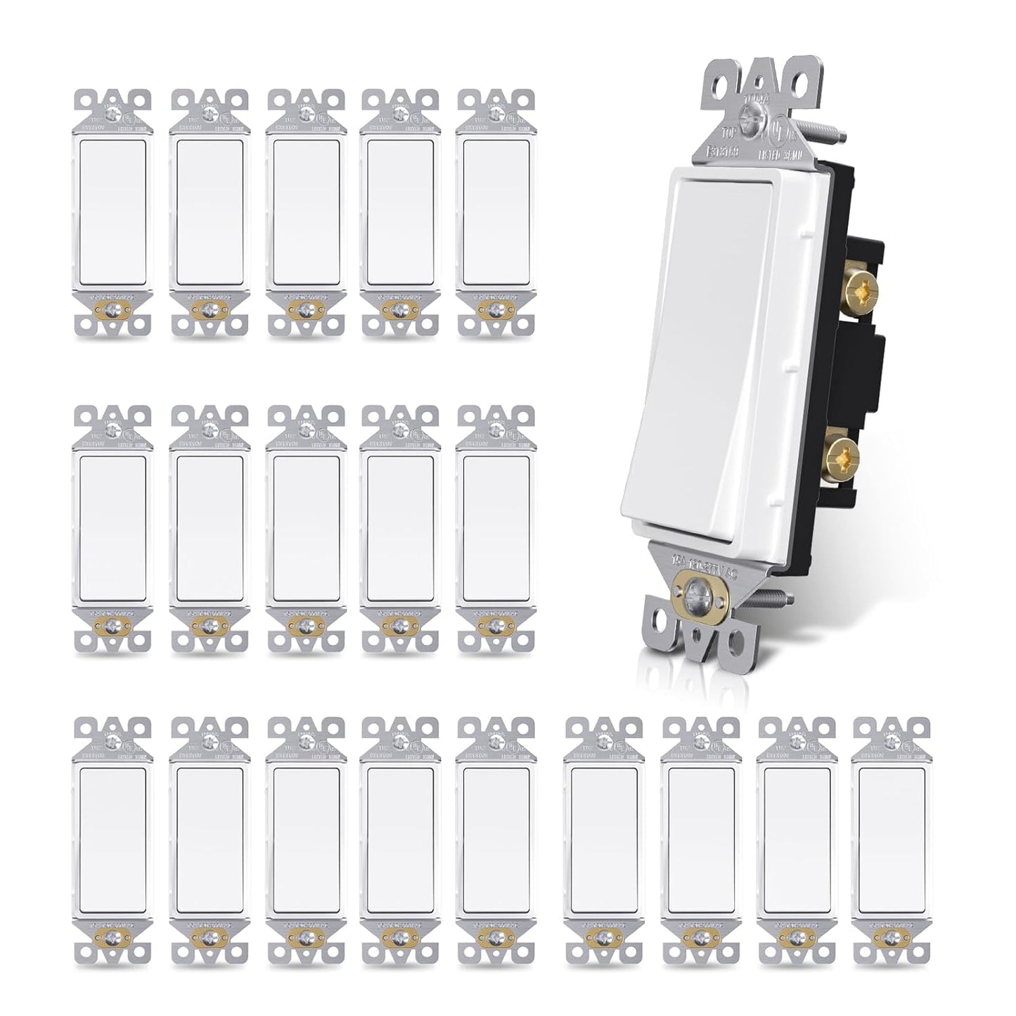 AIDA Matte White Single Pole Decorator Light Switch - 20 Pack