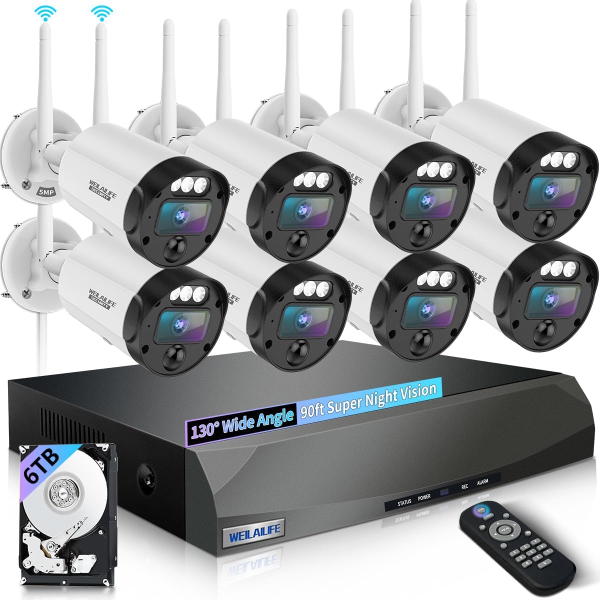90ft Night Vision Wireless Security Camera System for Home Use