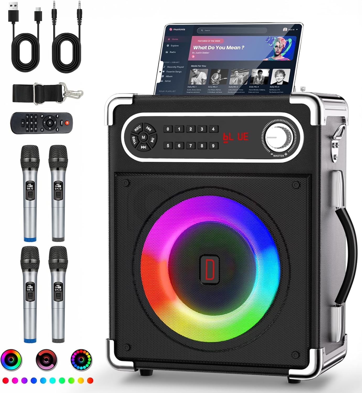 Karaoke Machine with 4 Wireless Microphones for Parties