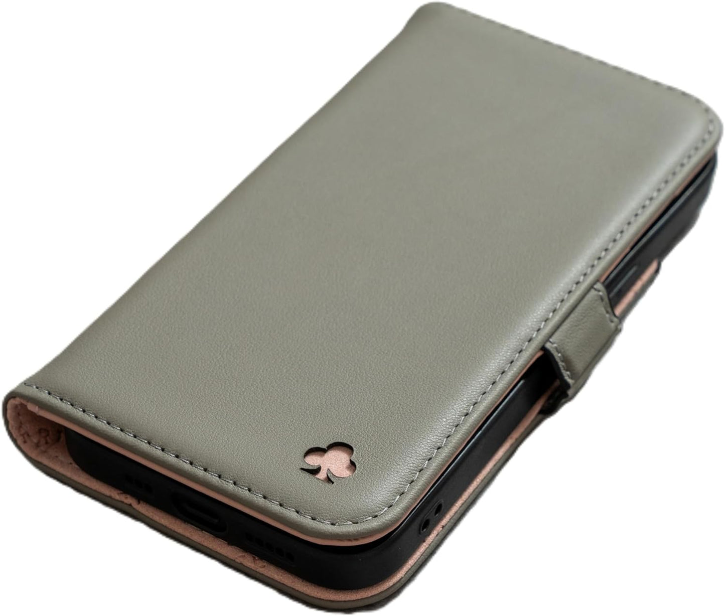 Premium Genuine Leather Case for iPhone 16 Pro Max - Grey/Pink