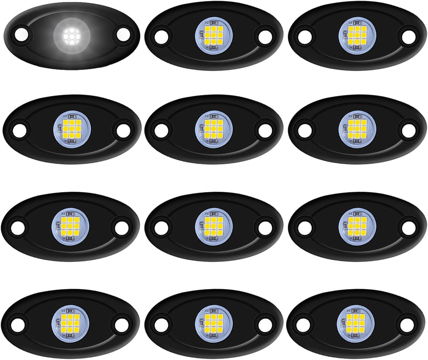 12 Pods White LED Rock Lights for Car Truck ATV SUV Underbody