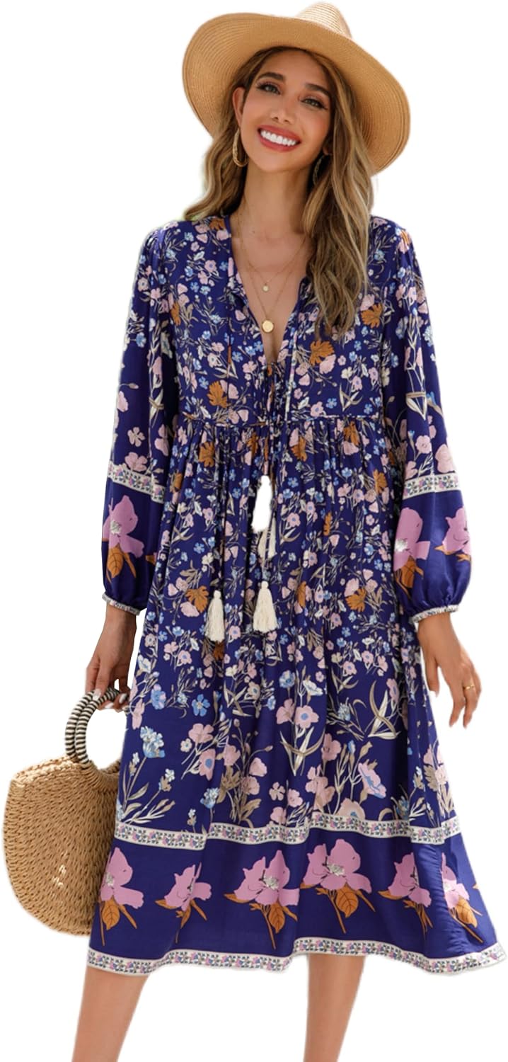 R.Vivimos Women's Long Sleeve Floral Print Midi Dress Review