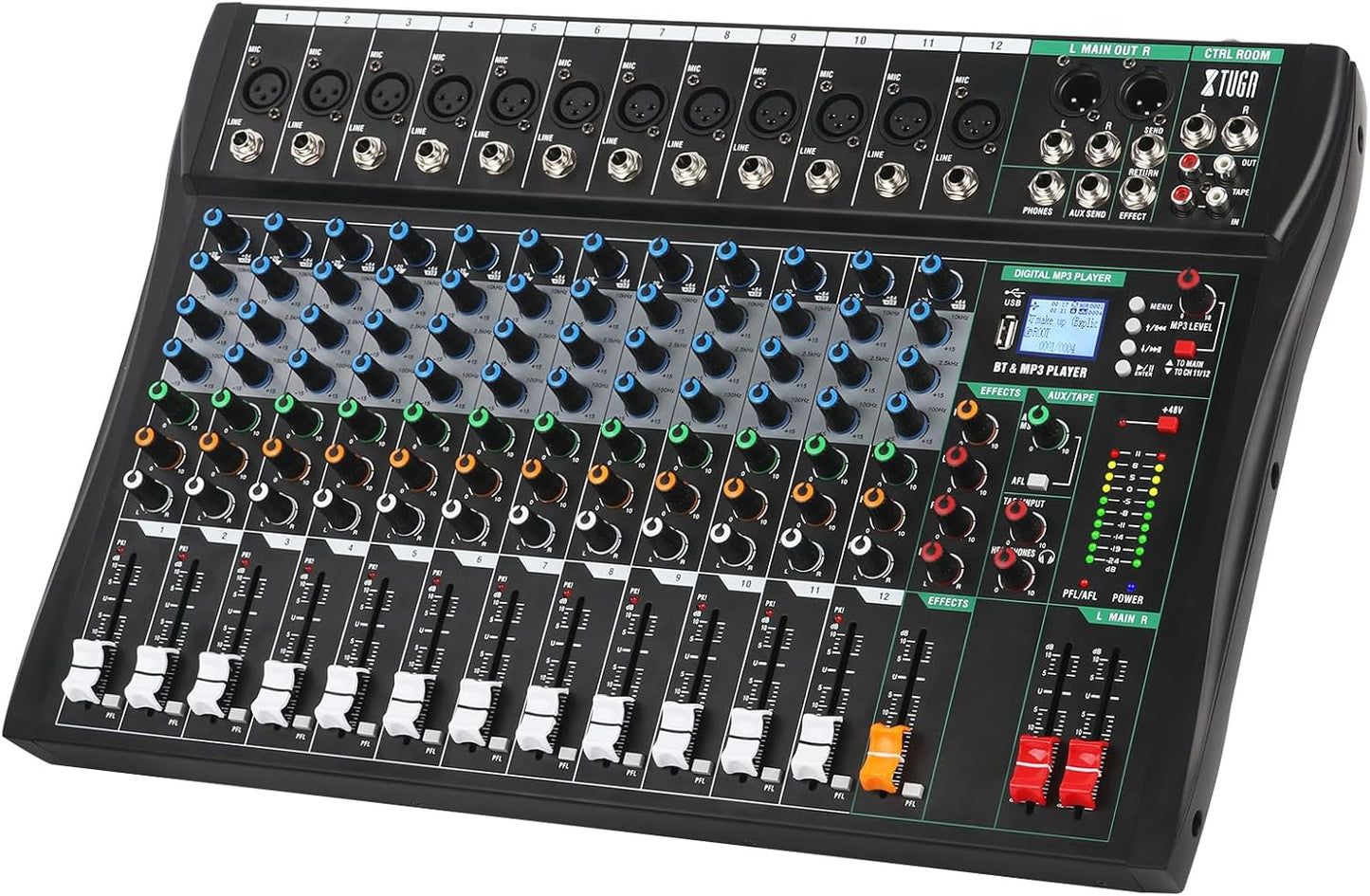 XTUGA 12 Channel Audio Mixer for DJs and Live Recording