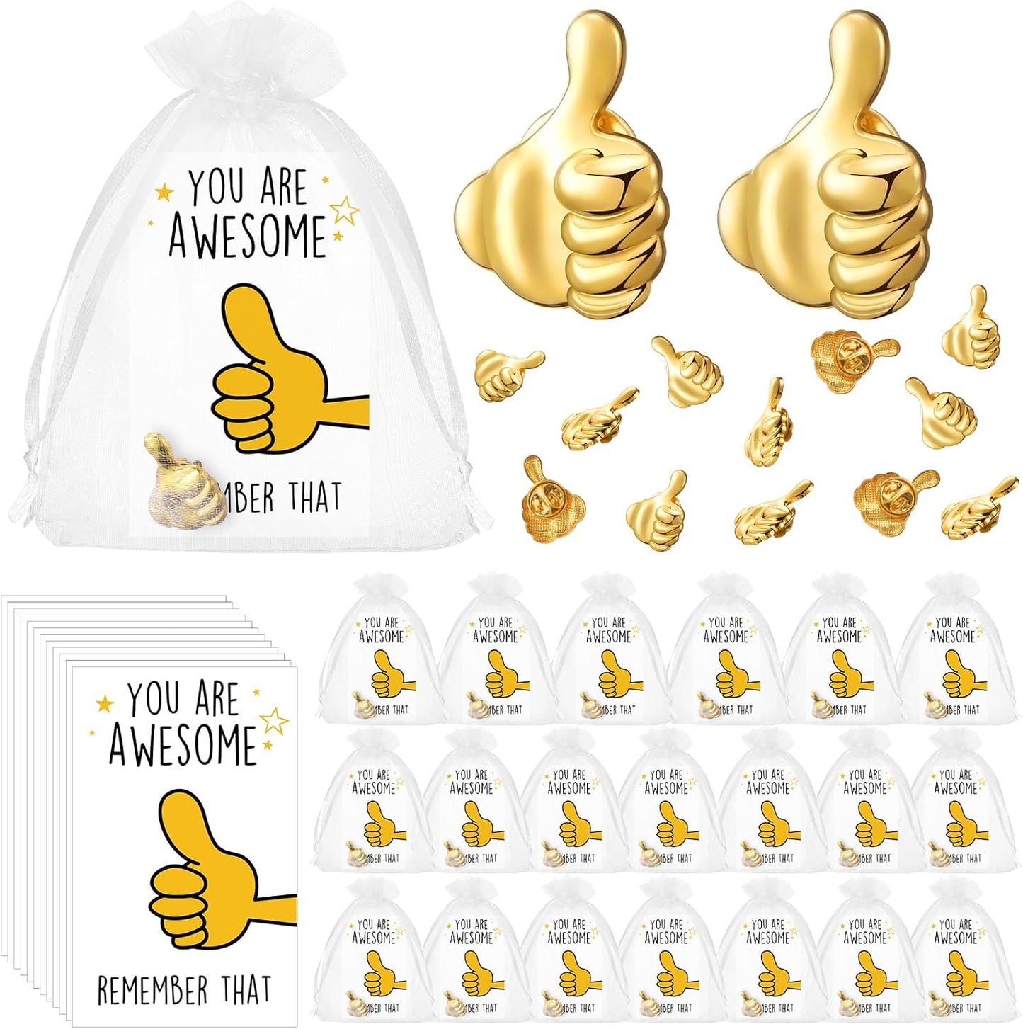 Employee Appreciation Gifts Bulk with Thumbs Up Pins & Cards