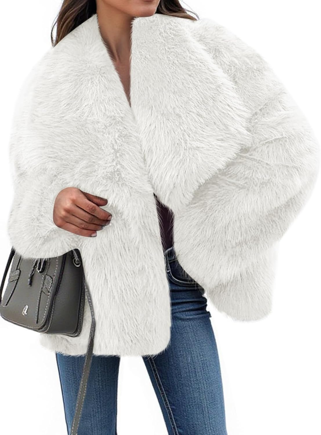 Cropped Faux Fur Jackets for Women - Warm Shaggy Coats