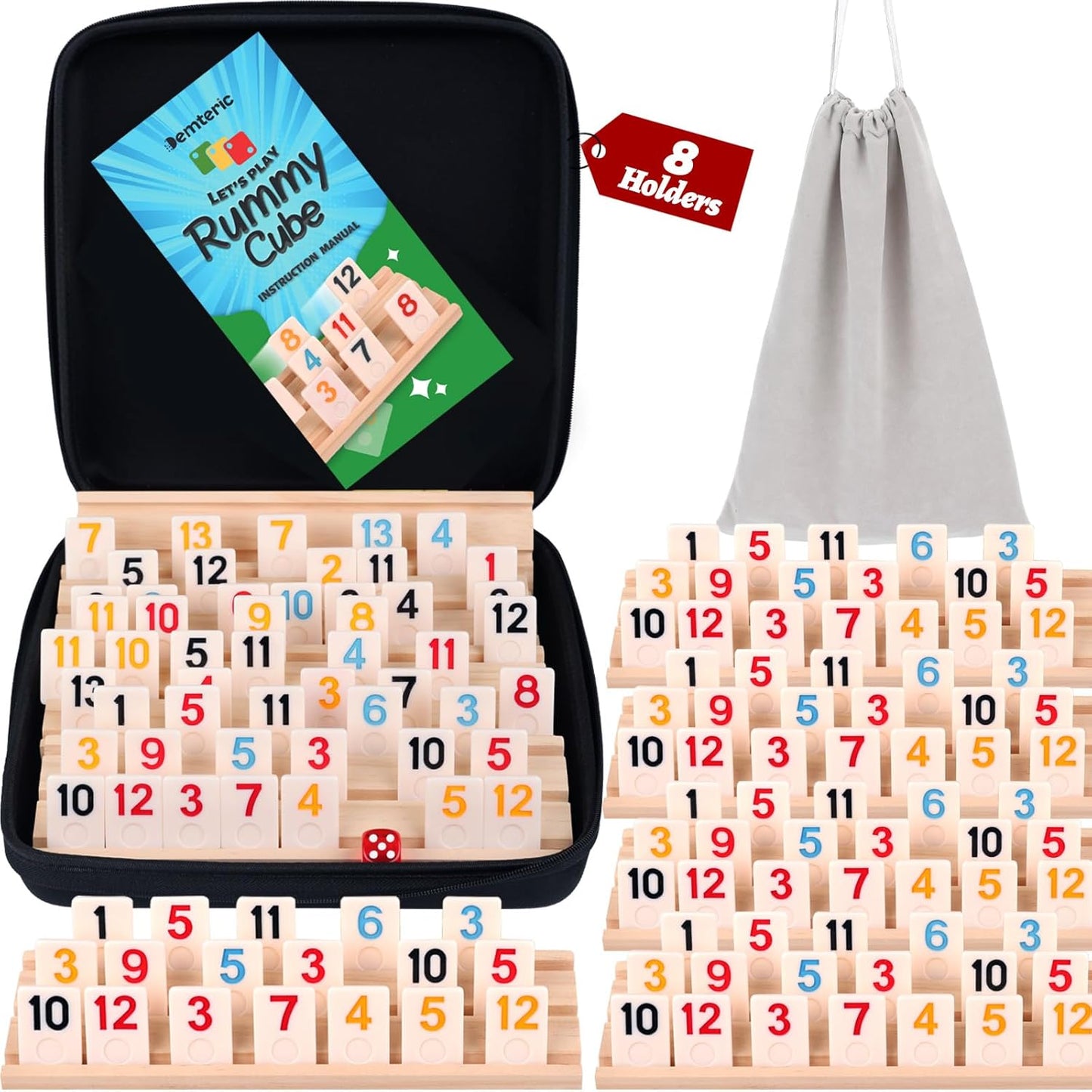 Rummy Cube Game for 6-8 Players with Portable Travel Case