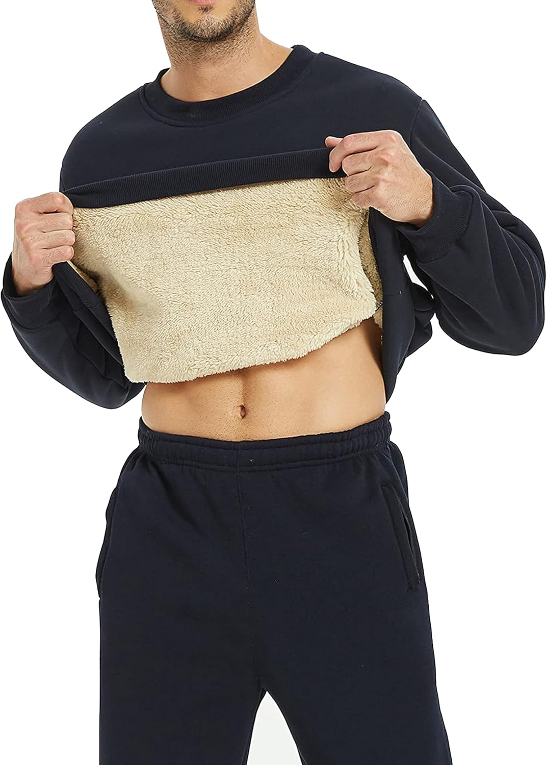 Yeokou Mens Fashion Warm Fleece Crewneck Sweatshirt for Winter