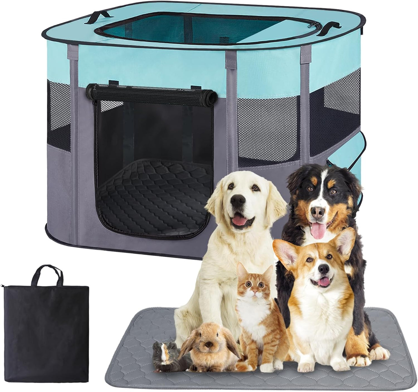 Portable Dog Cat Playpen with Waterproof Pad for Travel