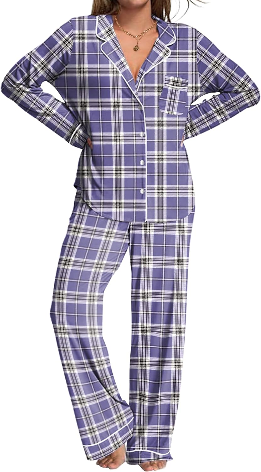 Ekouaer Womens Pajamas Set Soft Long Sleeve Top and Pants