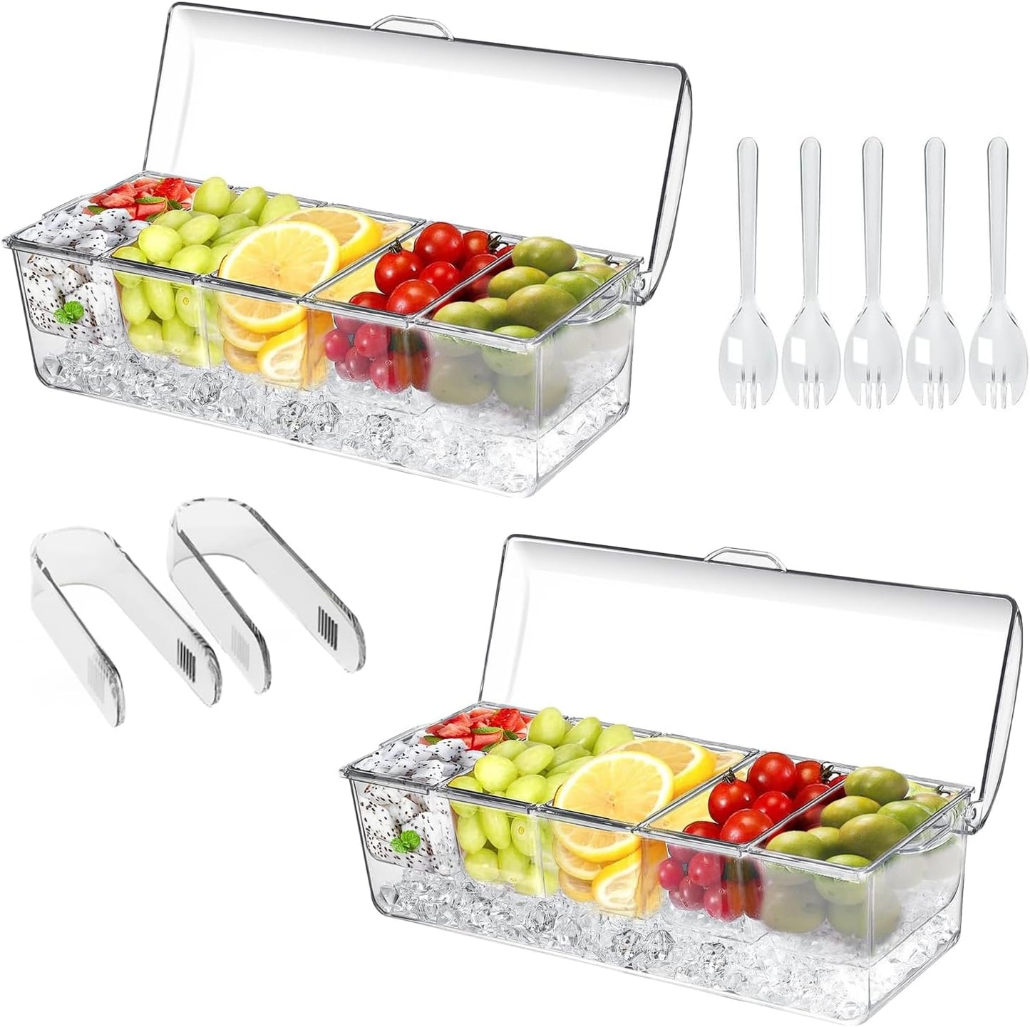 2 Pack Large Ice Chilled Condiment Caddy for Fresh Serving