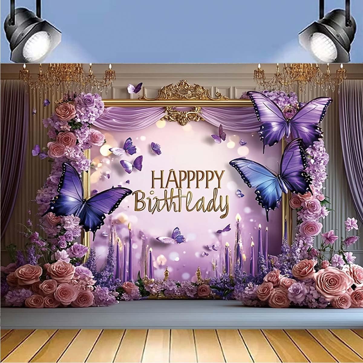 Purple Butterfly Backdrop for Birthday Party Photography Decor