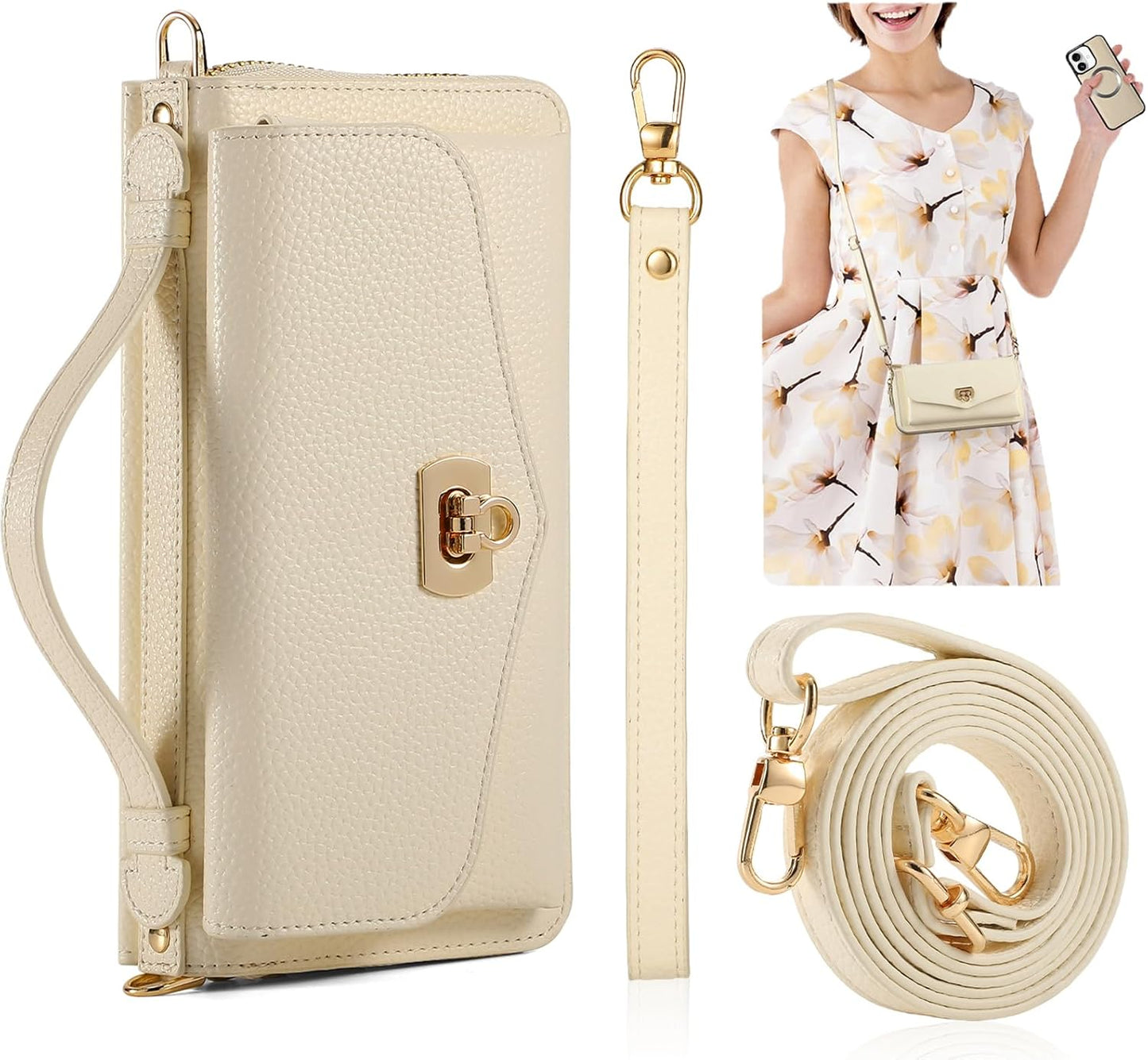 Crossbody Wallet Case for iPhone 16 with RFID Blocking Features